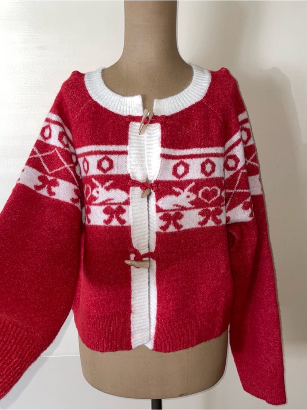 So Me‎ Red/White Patterned Cardigan Sweater, NWT, SOFT,SZ.L